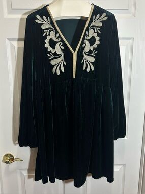 Rusttydustty Dark Green Velvet Mini Dress
